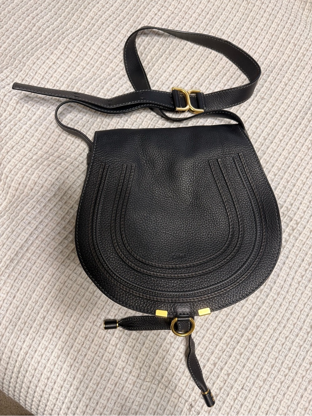 Chloé Marcie Medium Black Leather Saddle Shoulder Crossbody Bag
